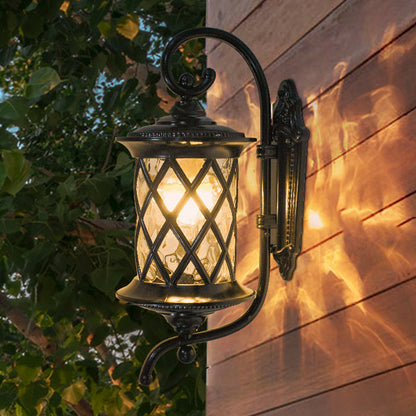 Traditional Rustic Aluminum Frame Water Ripple Glass Shade 1-Light Outdoor Wall Sconce Lamp For Garden