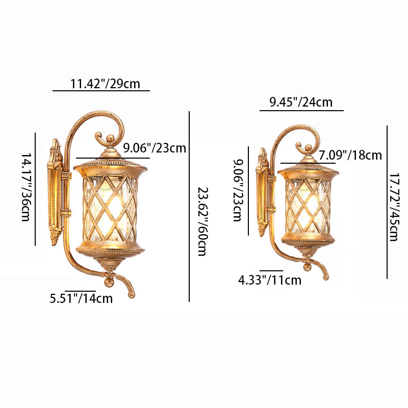 Traditional Rustic Aluminum Frame Water Ripple Glass Shade 1-Light Outdoor Wall Sconce Lamp For Garden