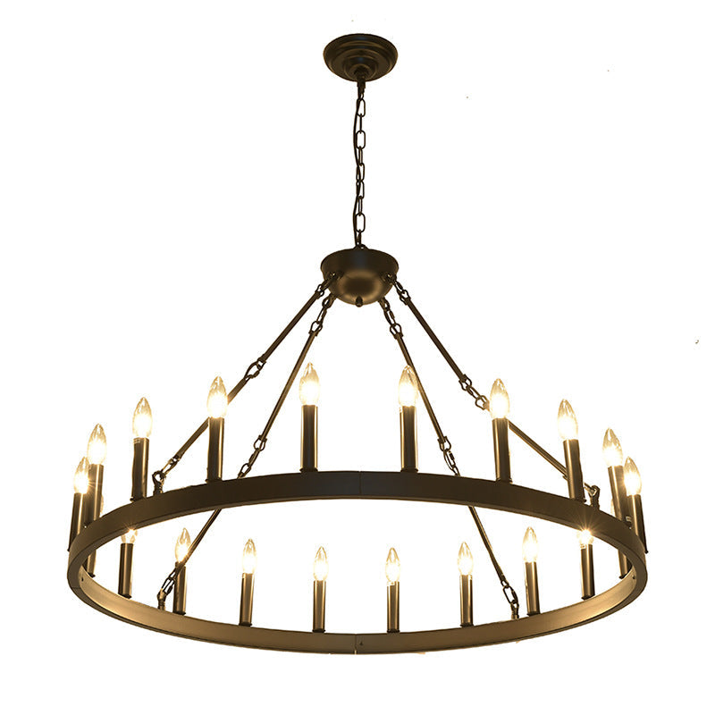 Traditional Farmhouse Iron Circle Ring Glass 20/36-Light Chandelier For Dining Room