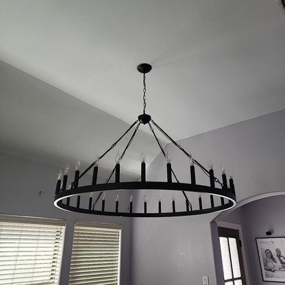 Traditional Farmhouse Iron Circle Ring Glass 20/36-Light Chandelier For Dining Room