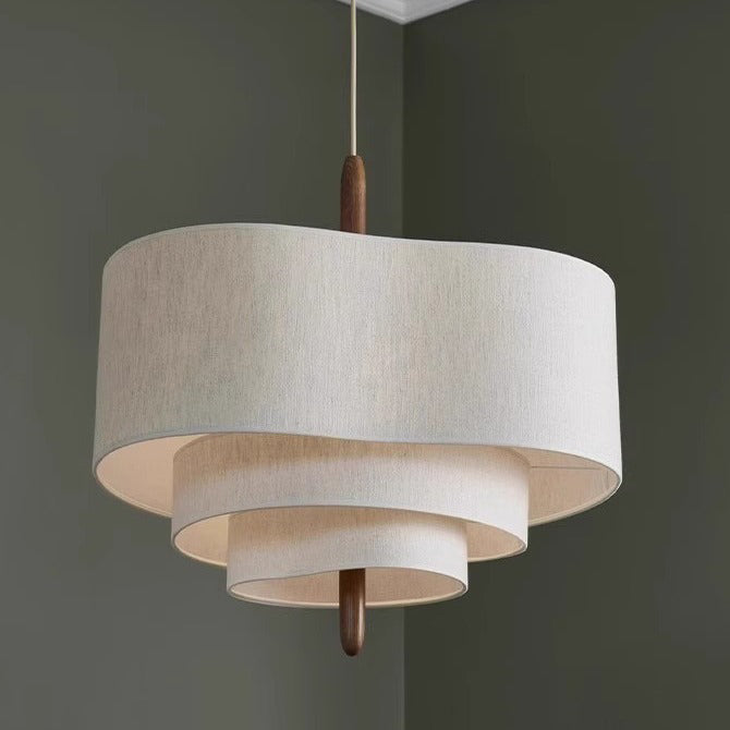 Traditional French Corrugated Fabric Shade Solid Wood 3-Light Pendant Light For Living Room