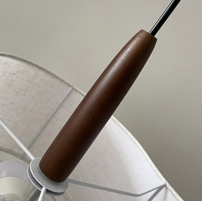 Traditional French Corrugated Fabric Shade Solid Wood 3-Light Pendant Light For Living Room