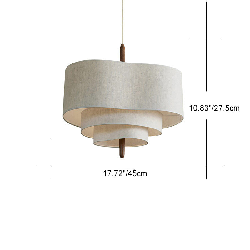 Traditional French Corrugated Fabric Shade Solid Wood 3-Light Pendant Light For Living Room