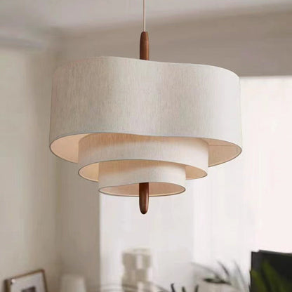 Traditional French Corrugated Fabric Shade Solid Wood 3-Light Pendant Light For Living Room