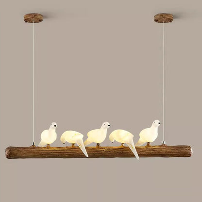 Traditional Vintage Resin Imitation Branch Bird Glass Shade 3/5/8/6/11/17-Light Island Light Chandelier For Living Room
