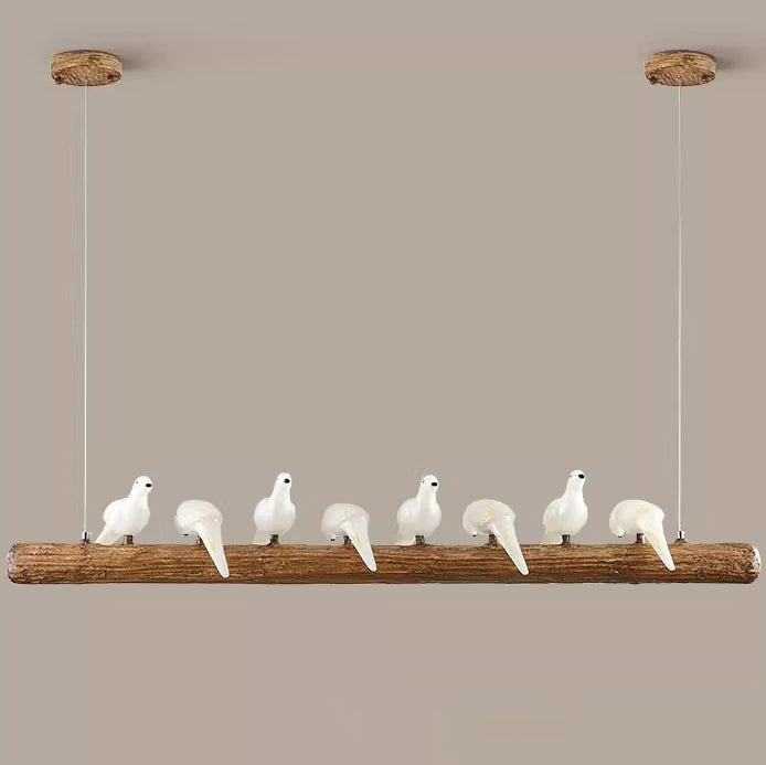 Traditional Vintage Resin Imitation Branch Bird Glass Shade 3/5/8/6/11/17-Light Island Light Chandelier For Living Room