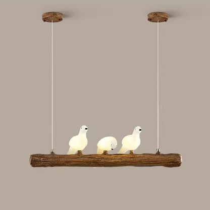 Traditional Vintage Resin Imitation Branch Bird Glass Shade 3/5/8/6/11/17-Light Island Light Chandelier For Living Room