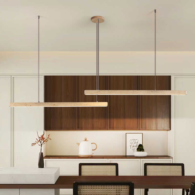 Traditional Vintage Travertine Straight Line Iron LED Island Light Pendant Light For Living Room