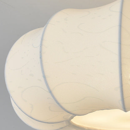 Traditional French Solid Wood Fabric Round Shade 4-Light Semi-Flush Mount Ceiling Light For Living Room