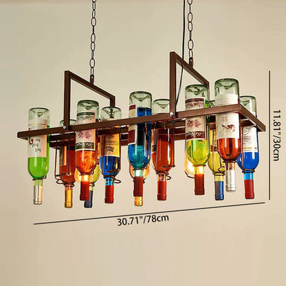 Contemporary Creative Iron Colorful Wine Bottle Glass Shade 1/3/4/5-Light Chandelier Island Light For Bar