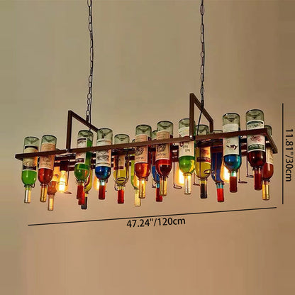 Contemporary Creative Iron Colorful Wine Bottle Glass Shade 1/3/4/5-Light Chandelier Island Light For Bar