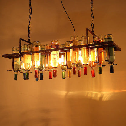 Contemporary Creative Iron Colorful Wine Bottle Glass Shade 1/3/4/5-Light Chandelier Island Light For Bar
