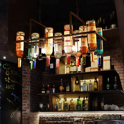 Contemporary Creative Iron Colorful Wine Bottle Glass Shade 1/3/4/5-Light Chandelier Island Light For Bar