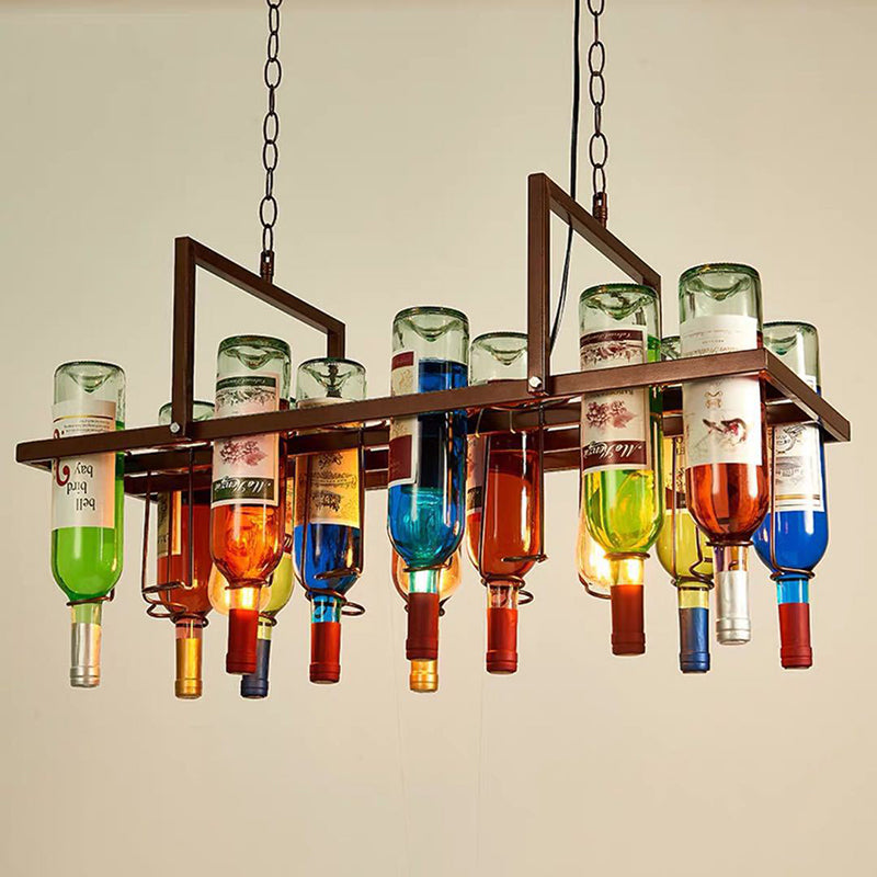Contemporary Creative Iron Colorful Wine Bottle Glass Shade 1/3/4/5-Light Chandelier Island Light For Bar