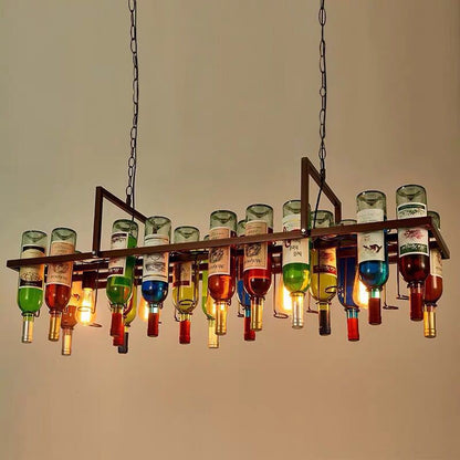 Contemporary Creative Iron Colorful Wine Bottle Glass Shade 1/3/4/5-Light Chandelier Island Light For Bar