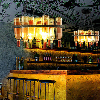 Contemporary Creative Iron Colorful Wine Bottle Glass Shade 1/3/4/5-Light Chandelier Island Light For Bar