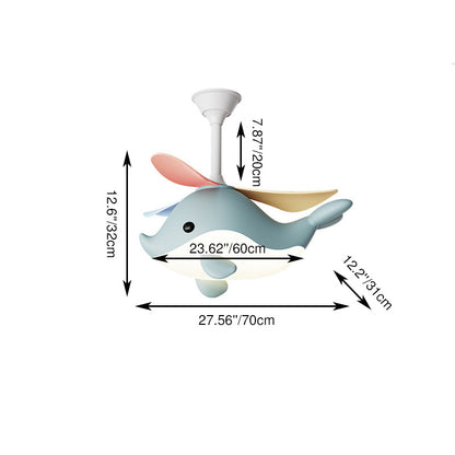 Contemporary Scandinavian Cartoon Whale Plane Iron Acrylic Shade ABS Fan LED Downrods Ceiling Fan Light For Bedroom