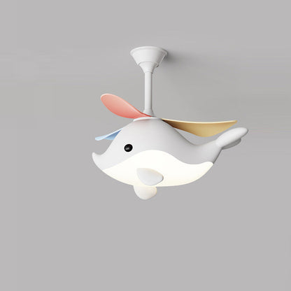 Contemporary Scandinavian Cartoon Whale Plane Iron Acrylic Shade ABS Fan LED Downrods Ceiling Fan Light For Bedroom
