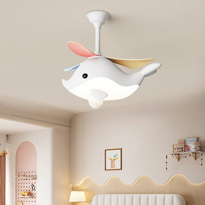 Contemporary Scandinavian Cartoon Whale Plane Iron Acrylic Shade ABS Fan LED Downrods Ceiling Fan Light For Bedroom