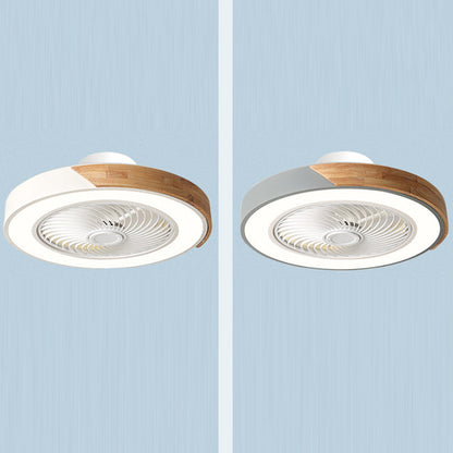 Contemporary Scandinavian Round Iron Solid Wood LED Silent Semi-Flush Mount Ceiling Fan Light For Bedroom