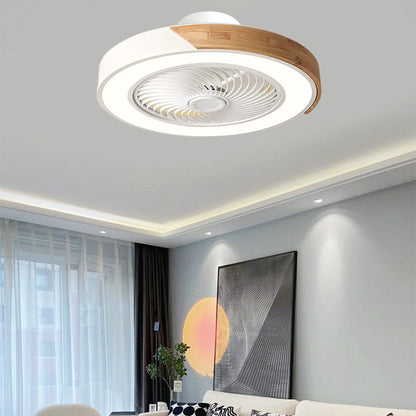 Contemporary Scandinavian Round Iron Solid Wood LED Silent Semi-Flush Mount Ceiling Fan Light For Bedroom