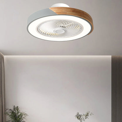 Contemporary Scandinavian Round Iron Solid Wood LED Silent Semi-Flush Mount Ceiling Fan Light For Bedroom