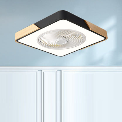 Contemporary Scandinavian Round Iron Solid Wood LED Silent Semi-Flush Mount Ceiling Fan Light For Bedroom