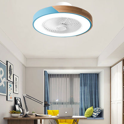 Contemporary Scandinavian Round Iron Solid Wood LED Silent Semi-Flush Mount Ceiling Fan Light For Bedroom