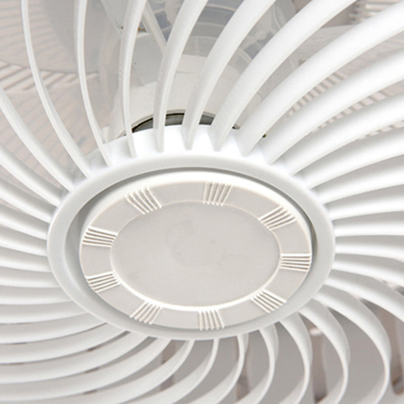 Contemporary Scandinavian Round Iron Solid Wood LED Silent Semi-Flush Mount Ceiling Fan Light For Bedroom