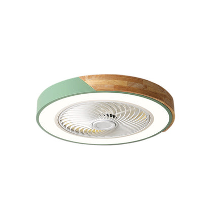 Contemporary Scandinavian Round Iron Solid Wood LED Silent Semi-Flush Mount Ceiling Fan Light For Bedroom