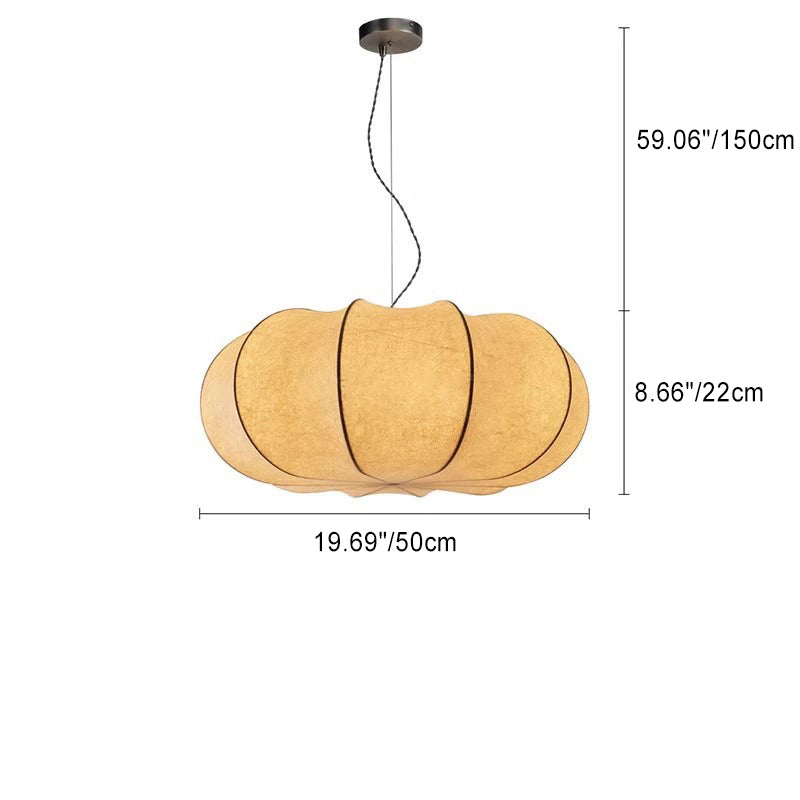 Traditional Japanese Pumpkin Round Iron Fabric 2/3-Light Pendant Light For Living Room