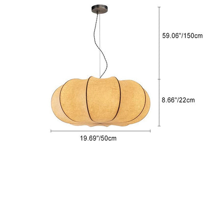 Traditional Japanese Pumpkin Round Iron Fabric 2/3-Light Pendant Light For Living Room