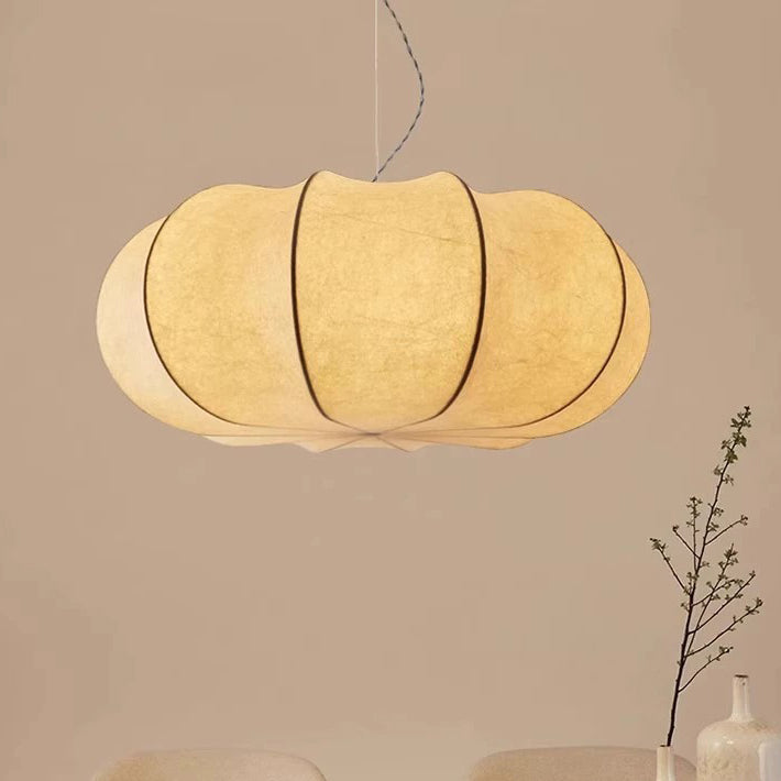 Traditional Japanese Pumpkin Round Iron Fabric 2/3-Light Pendant Light For Living Room