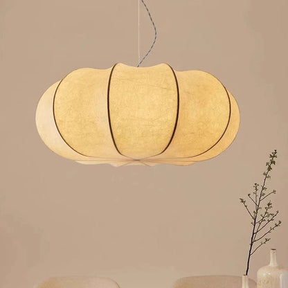 Traditional Japanese Pumpkin Round Iron Fabric 2/3-Light Pendant Light For Living Room