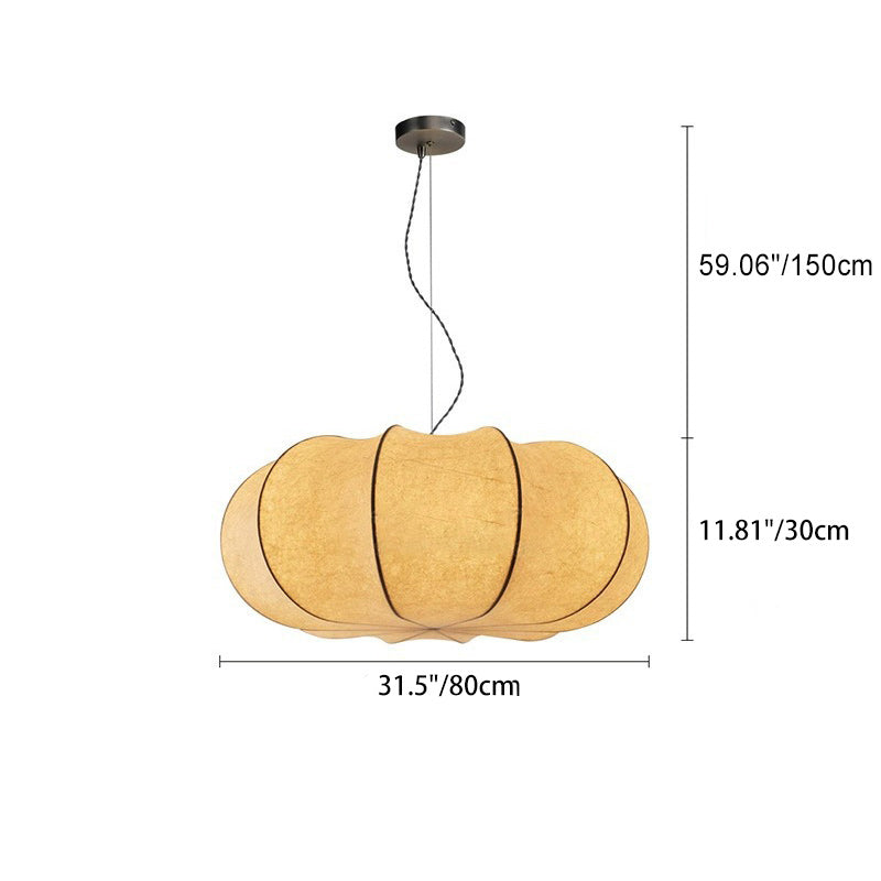 Traditional Japanese Pumpkin Round Iron Fabric 2/3-Light Pendant Light For Living Room