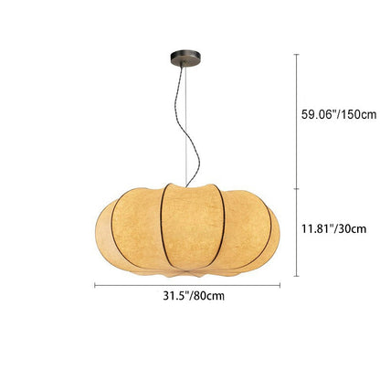Traditional Japanese Pumpkin Round Iron Fabric 2/3-Light Pendant Light For Living Room