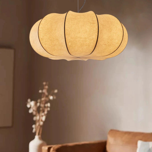 Traditional Japanese Pumpkin Round Iron Fabric 2/3-Light Pendant Light For Living Room