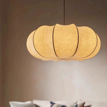Traditional Japanese Pumpkin Round Iron Fabric 2/3-Light Pendant Light For Living Room