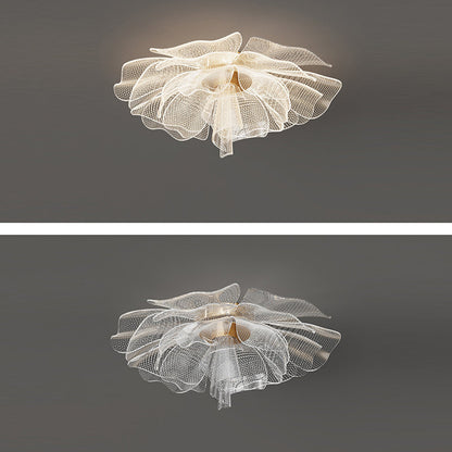 Modern Luxury Flower Petal Dome Iron Acrylic LED Flush Mount Ceiling Light For Bedroom