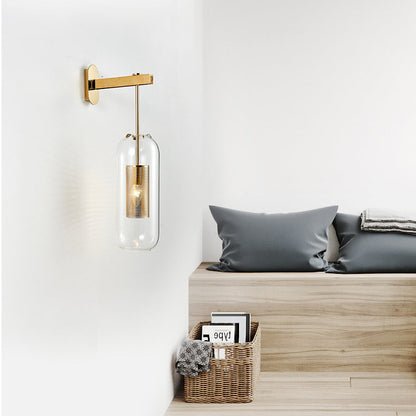Contemporary Scandinavian Cylinder Oval Stainless Steel Glass 1-Light Wall Sconce Lamp For Bedroom