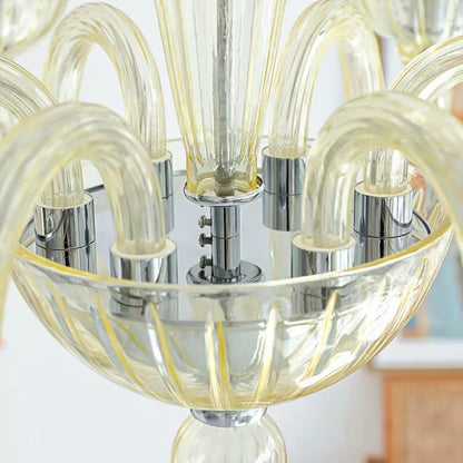 Traditional French Round Curved Iron Glass 6-Light Chandelier For Living Room