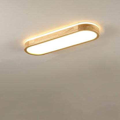 Traditional Japanese Rectangular Solid Wood Acrylic LED Flush Mount Ceiling Light For Living Room