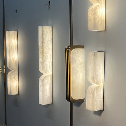 Traditional French Rectangle Copper Marble LED Wall Sconce Lamp For Hallway