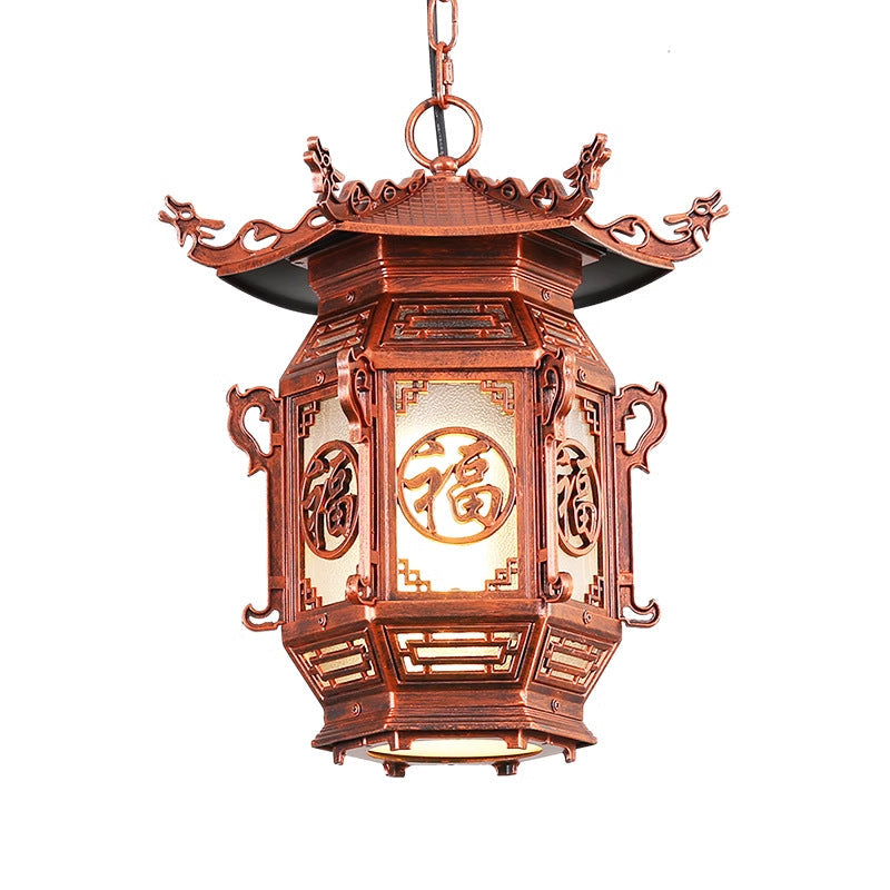 Traditional Chinese Lantern Aluminum PVC 1-Light Pendant Light For Outdoor Patio