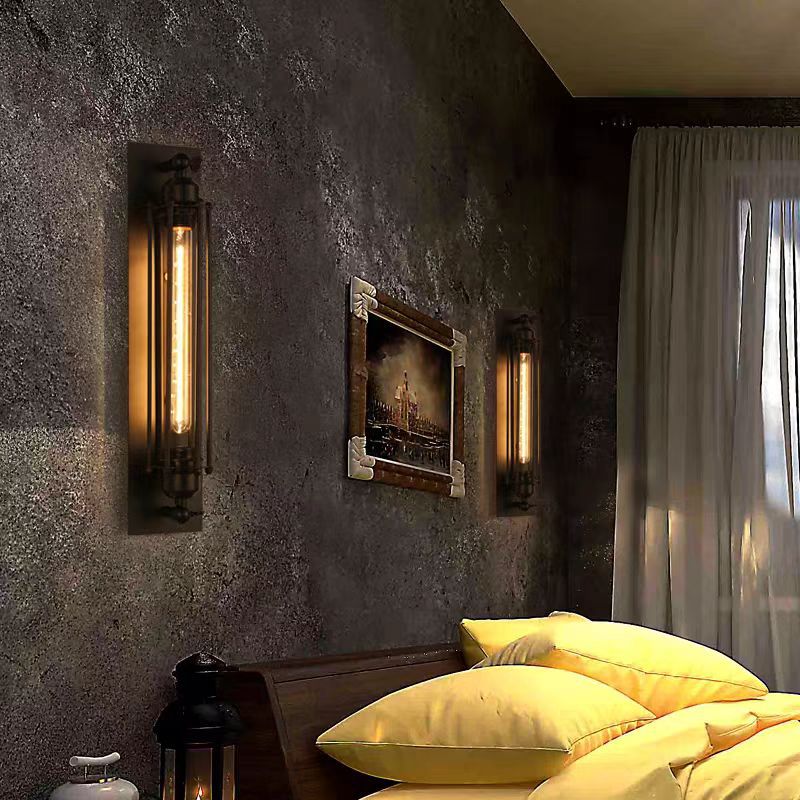 Contemporary Industrial Iron Columnar 1-Light Wall Sconce Lamp for Bedroom