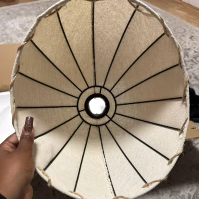 Traditional Vintage Round Hat Iron Fabric 1-Light Standing Floor Lamp For Living Room