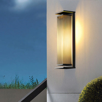 Modern Minimalist Waterproof Rectangular Stainless Steel Glass LED Outdoor Wall Sconce Lamp For Garden