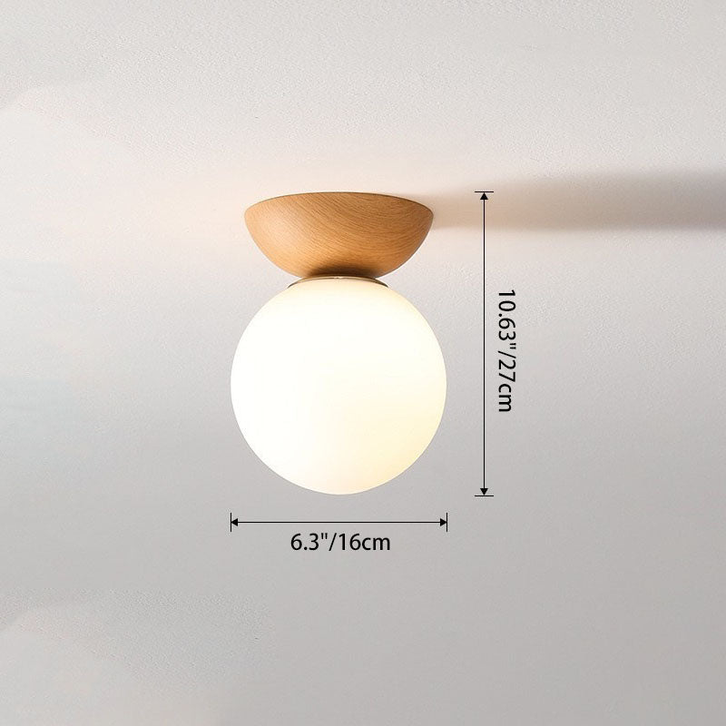 Traditional Japanese Iron Glass Round 1-Light Semi-Flush Mount Ceiling Light For Hallway