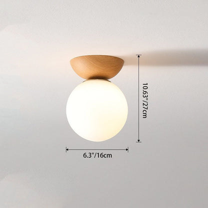Traditional Japanese Iron Glass Round 1-Light Semi-Flush Mount Ceiling Light For Hallway