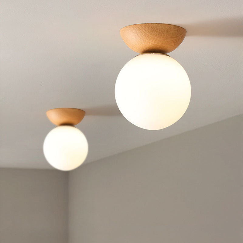 Traditional Japanese Iron Glass Round 1-Light Semi-Flush Mount Ceiling Light For Hallway
